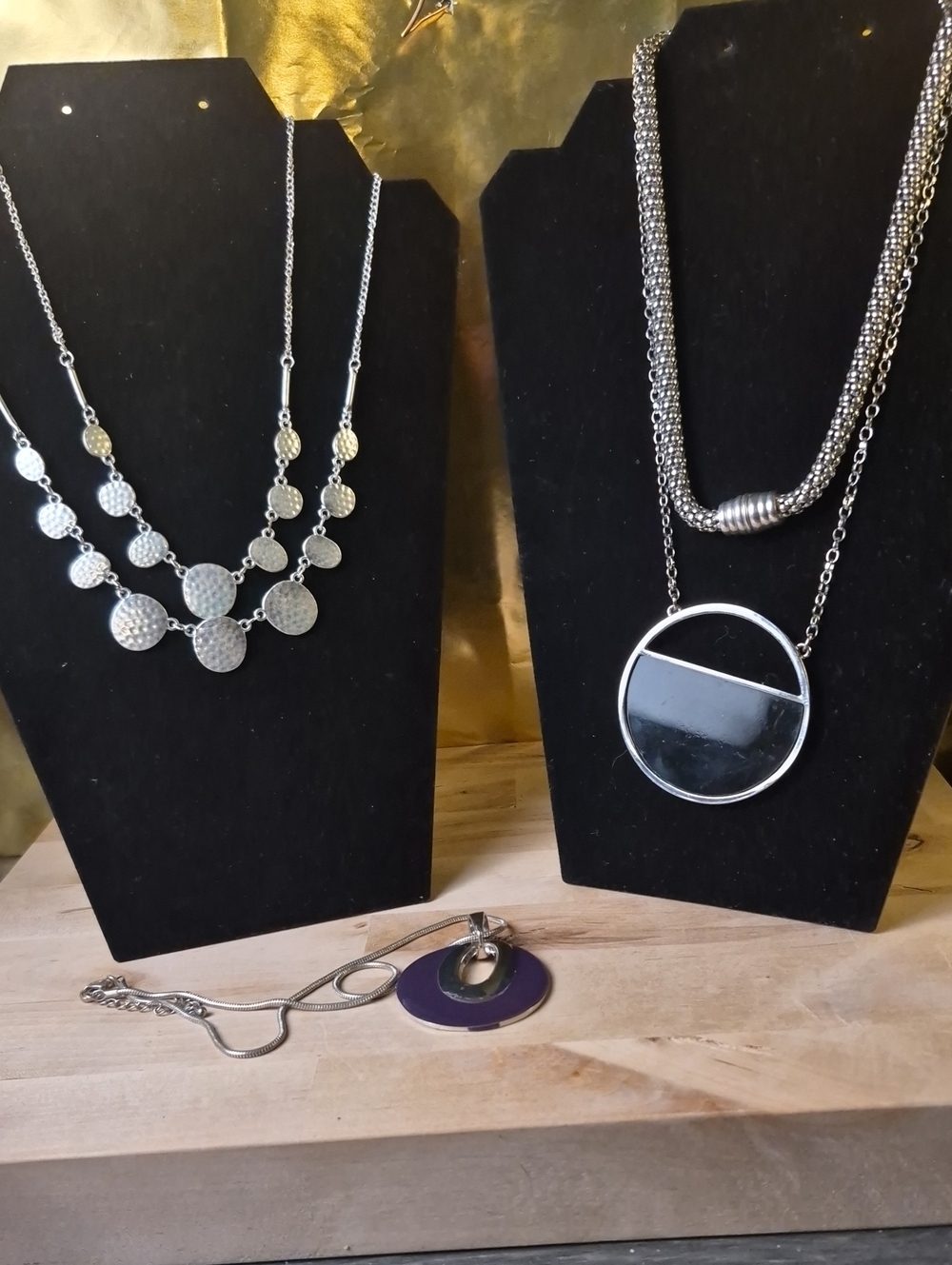 Lane Bryant Silver and Black Pendant Necklace Set. Choker W/ Magnetic Clasp